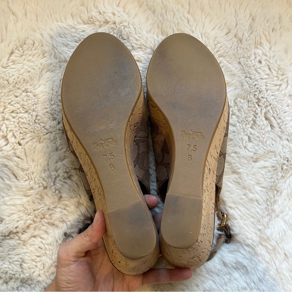 Coach Ferry Logo Monogram Canvas Slingback Cork Wedge - Picture 9 of 11